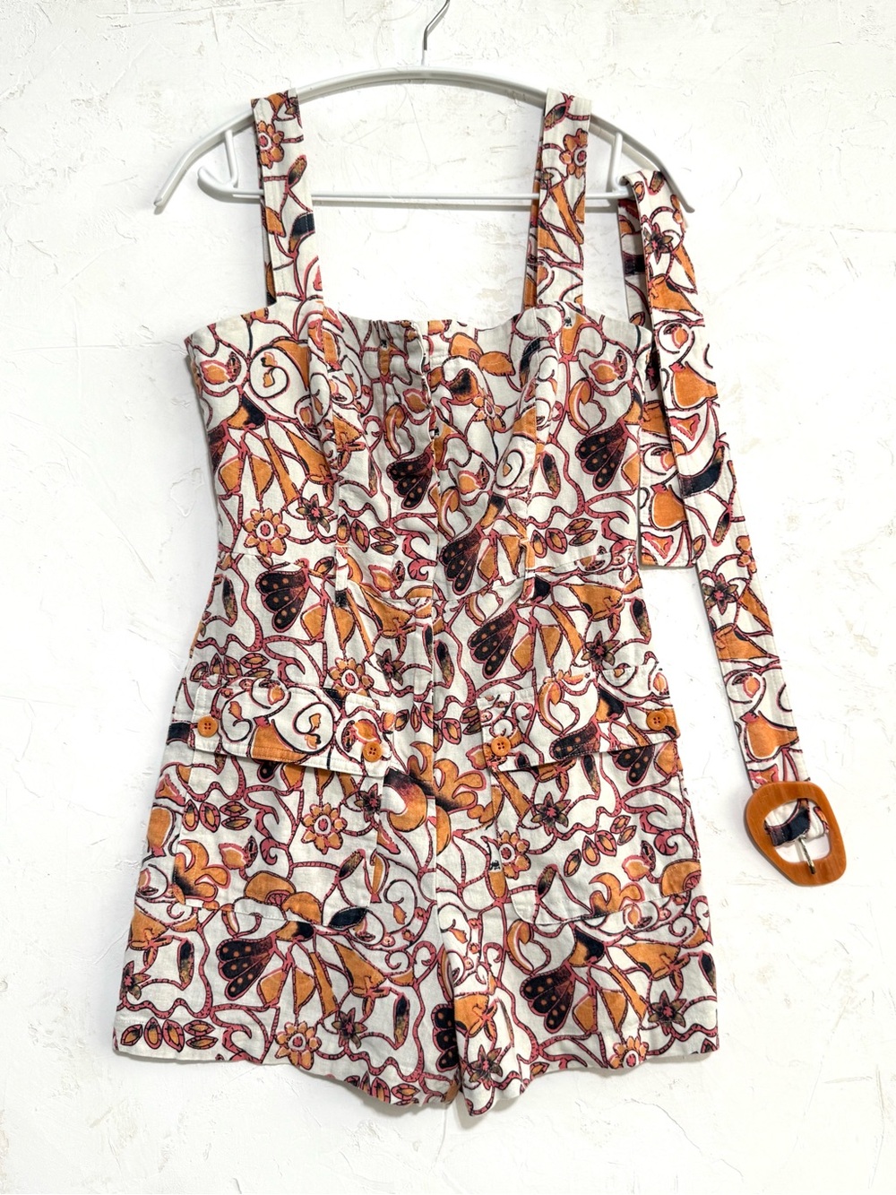 House of Harlow 1960 Linen Blend Floral Belted Romper Size 4